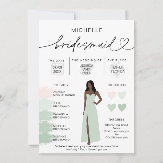 Bridesmaid Info SageカラーパレットインフォグラフィックInv 招待状 (正面)
