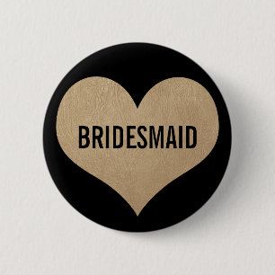 Bridesmaid Leatherテクスチャ金ゴールドハート 缶バッジ