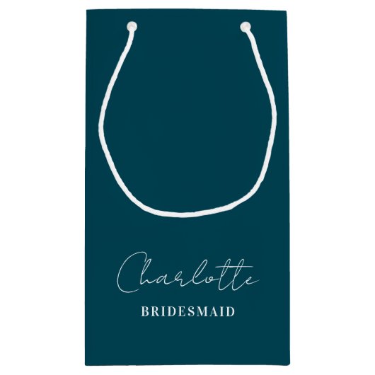 Bridesmaid Minimalist Script | Deep Teal スモールペーパーバッグ (裏面)