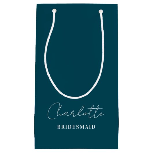 Bridesmaid Minimalist Script | Deep Teal スモールペーパーバッグ (正面)