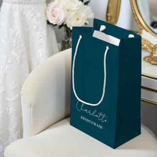 Bridesmaid Minimalist Script | Deep Teal スモールペーパーバッグ