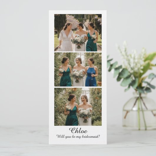 Bridesmaid Photo Strip 3 Pictures Proposal Card 招待状 (スタンド正面)
