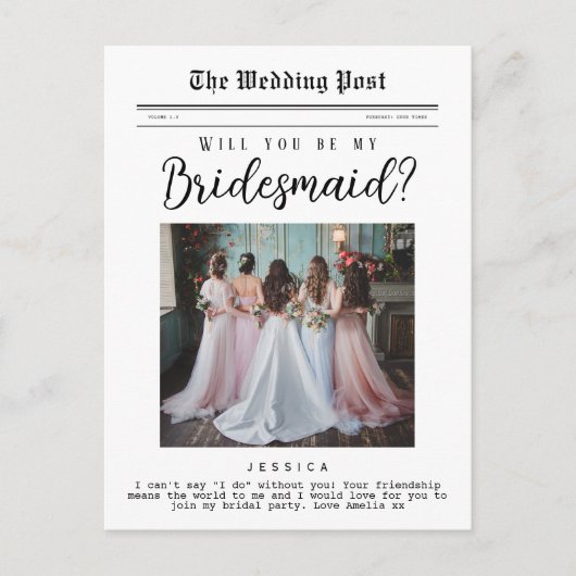 Bridesmaid Proposal、カスタム新聞 ポストカード (正面)