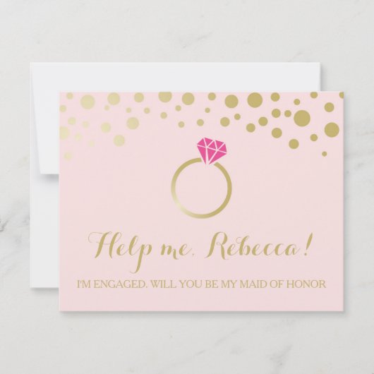 BRIDESMAID PROPOSAL CARDおもしろい ~ピンク&フェイク金ゴールド 招待状 (正面)