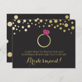 BRIDESMAID PROPOSAL CARDおもしろい ~ブラック&フェイク金ゴールド 招待状 (正面/裏面)