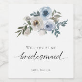 Bridesmaid Proposal Dusty Blue Floral Wedding ワインラベル (シングルラベル)