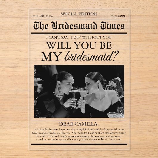 Bridesmaid Proposal Newspapard写真 アクリル招待状 (正面)