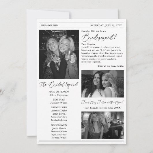 Bridesmaid Proposal Newspapard写真 招待状 (裏面)