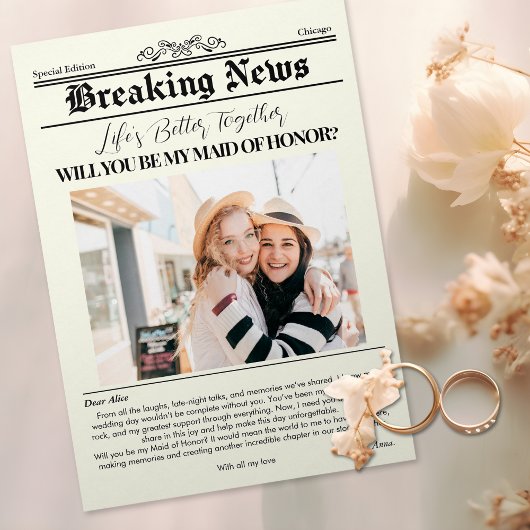 Bridesmaid Proposal Newspaper Cover 1写真 招待状