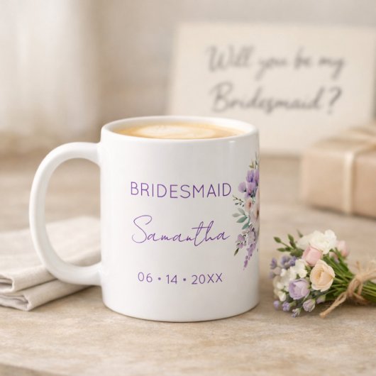 Bridesmaid Proposal Purple Wisteria Floral コーヒーマグカップ