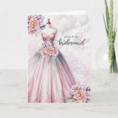 Bridesmaid Request Blush Pink Botanical Gown カード (正面)