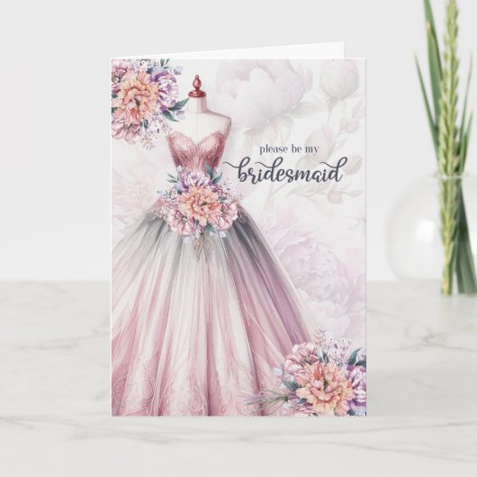 Bridesmaid Request Blush Pink Botanical Gown カード (正面)