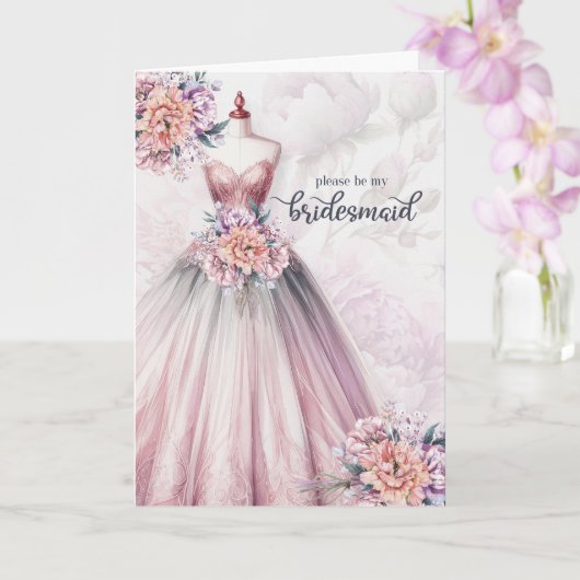 Bridesmaid Request Blush Pink Botanical Gown カード (蘭)