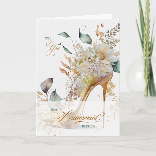 Bridesmaid Request Botanical Wedding Shoe Custom カード (正面)