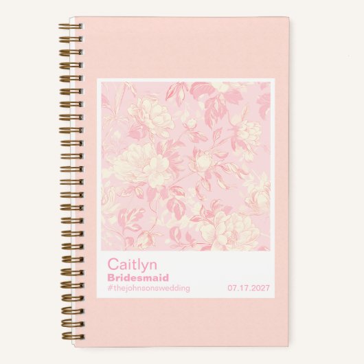 Bridesmaid Soft Peach Floral Pattern Swatch ノートブック (正面)