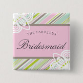BRIDESMAID Sweet Gardenストライプ結婚の名前タグ 缶バッジ (正面)