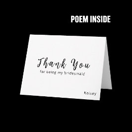 Bridesmaid Thank You Card with Poem Inside サンキューカード