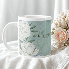 Bridesmaid Wedding Gift – Sage Green & Peonies ジャンボコーヒーマグカップ