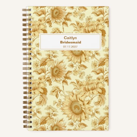 Bridesmaid Yellow Sunflower Floral Pattern ノートブック (正面)