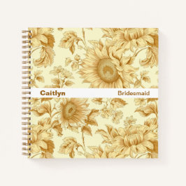 Bridesmaid Yellow Sunflower Floral Square Notebook ノートブック