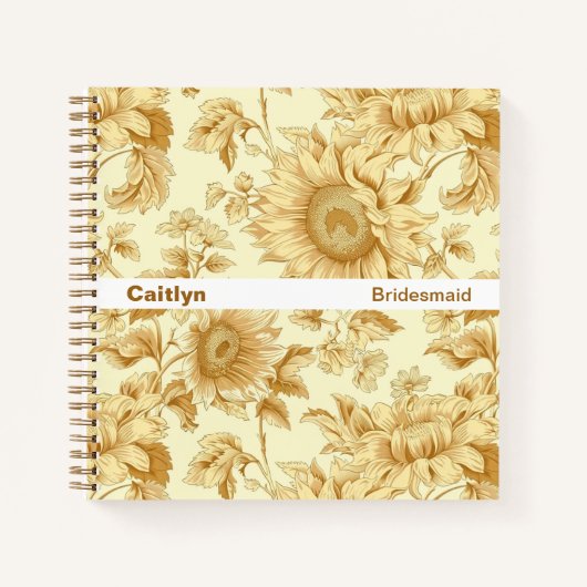 Bridesmaid Yellow Sunflower Floral Square Notebook ノートブック (正面)