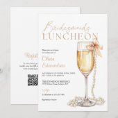 Bridesmaids Luncheon Champagne QR Code 招待状 (正面/裏面)
