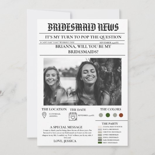 Bridesmais proposal newspaper+Bridesmaid info card 招待状 (正面)