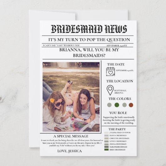 Bridesmais proposal newspaper+Bridesmaid info card 招待状 (正面)