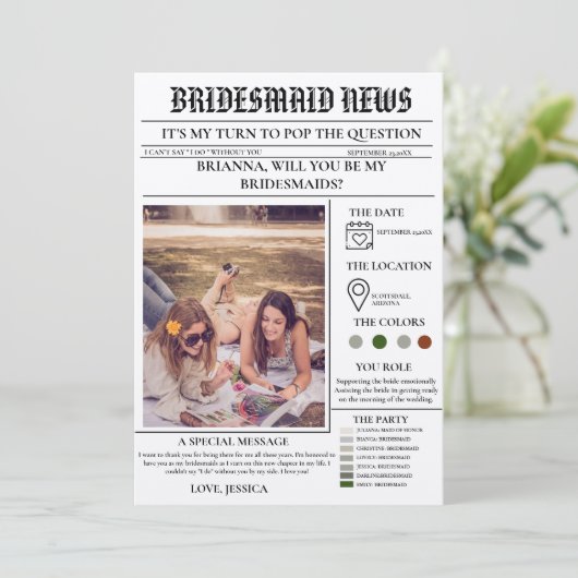 Bridesmais proposal newspaper+Bridesmaid info card 招待状 (スタンド正面)