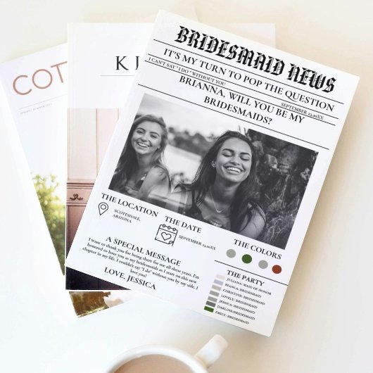 Bridesmais proposal newspaper+Bridesmaid info card 招待状