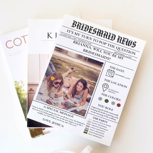 Bridesmais proposal newspaper+Bridesmaid info card 招待状