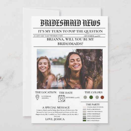 Bridesmais proposal newspaper+Bridesmaid info card 招待状 (正面)
