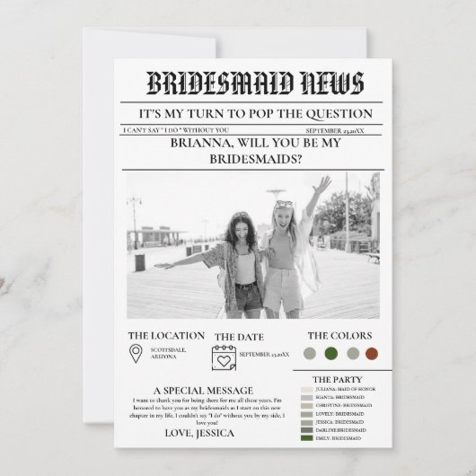 Bridesmais proposal newspaper+Bridesmaid info card 招待状 (正面)