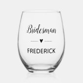 Bridesman Black Script With Name 結婚's ステムなしワイングラス (正面)