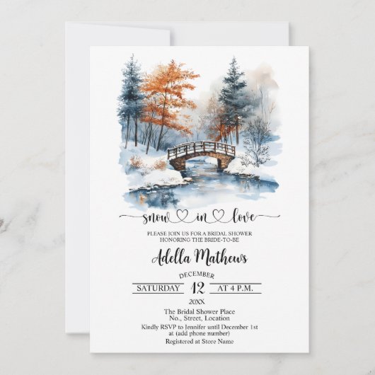 Bridge in Forest Snow in Love Bridal Shower 招待状 (正面)