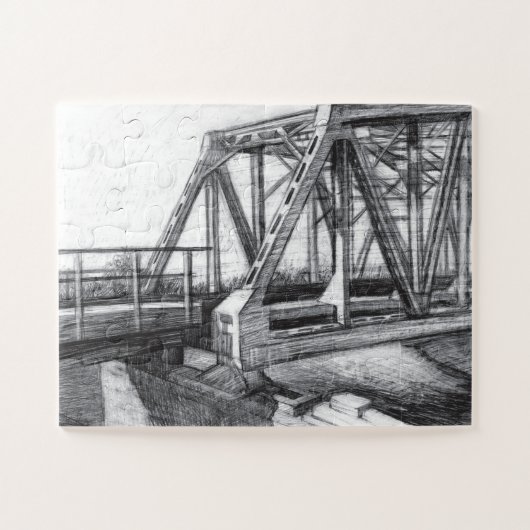 Bridge old pencilart  Monochrome ジグソーパズル (横)