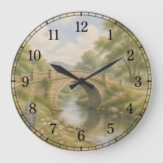 Bridge & River Wall Clock — Scenic Landscape Desig ラージ壁時計 (正面)