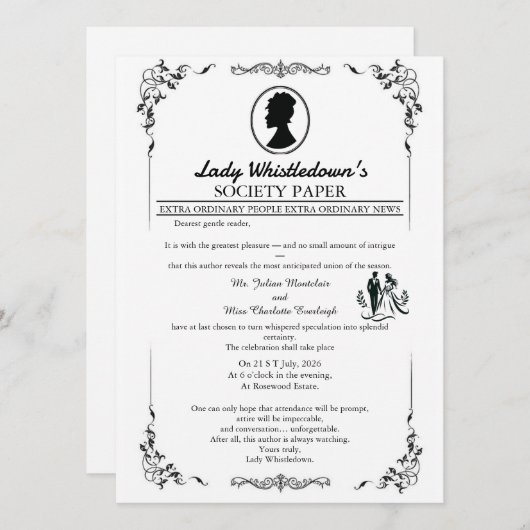 Bridgerton Wedding Invitation – Regency Style   招待状 (正面/裏面)