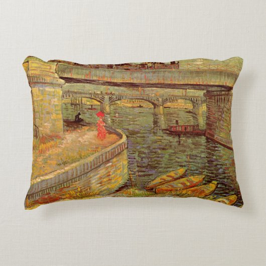 Bridges Across Seine, Asnieres by Vincent van ゴッホ アクセントクッション (正面)