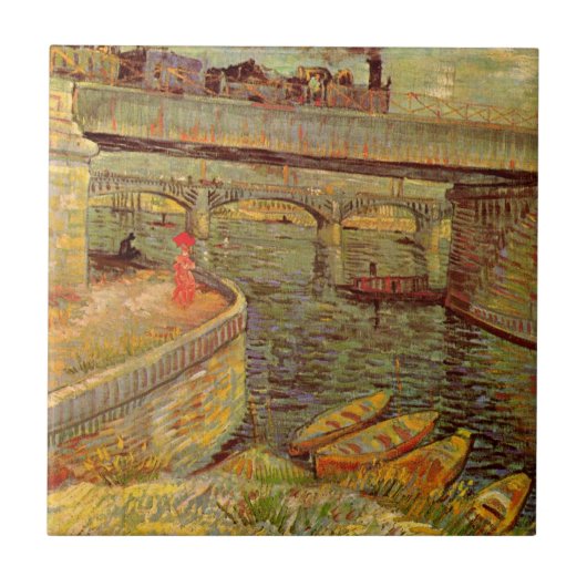 Bridges Across Seine, Asnieres by Vincent van ゴッホ タイル (正面)