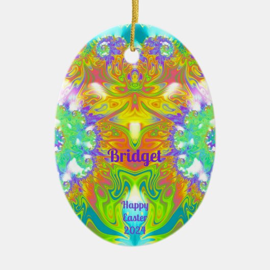 BRIDGET～イースターエッグ～フラクタルマルチカラーかわいらし セラミックオーナメント (正面)