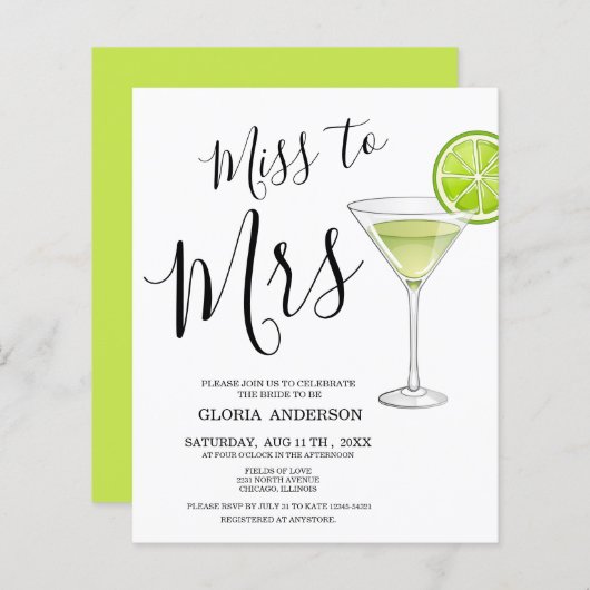 Brigal恋しく思 Showerの招待に予算 (正面/裏面)