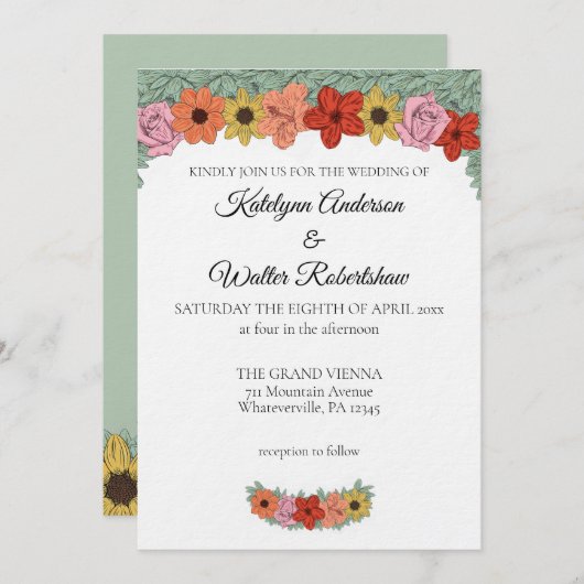 BrightとStorybookはっきりしたフローラ結婚の 招待状 (正面/裏面)