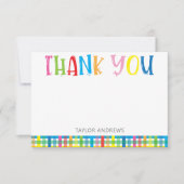 Bright カラフル Plaid Thankパーソナライズされた Notes サンキューカード (正面)