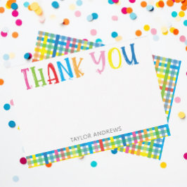 Bright カラフル Plaid Thankパーソナライズされた Notes サンキューカード