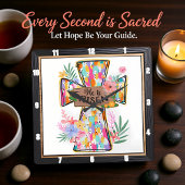 Bright Abstract Floral He Is Risen Cross スクエア壁時計