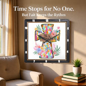 Bright Abstract Floral He Is Risen Cross スクエア壁時計