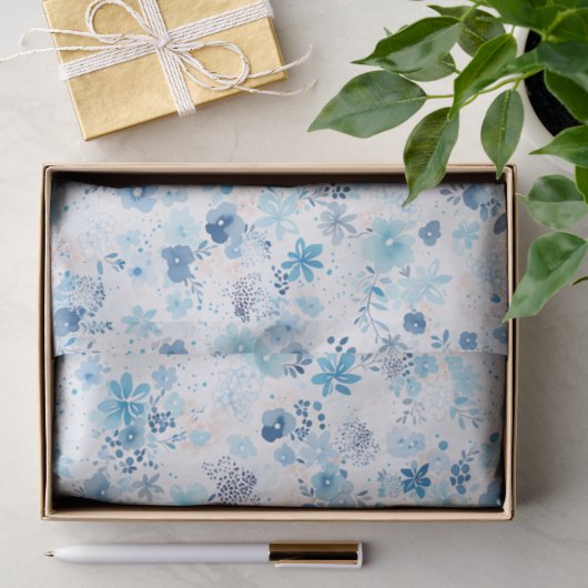 Bright Airy Blue Summer Floral Pattern 薄葉紙 (ギフト)