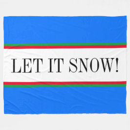 Bright Alpine Blue White "LET IT SNOW"ストライプ フリースブランケット