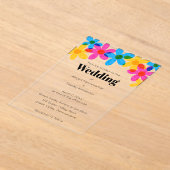 Bright and Bold Hippie Flowers Spring Wedding アクリル招待状 (レイダウン)